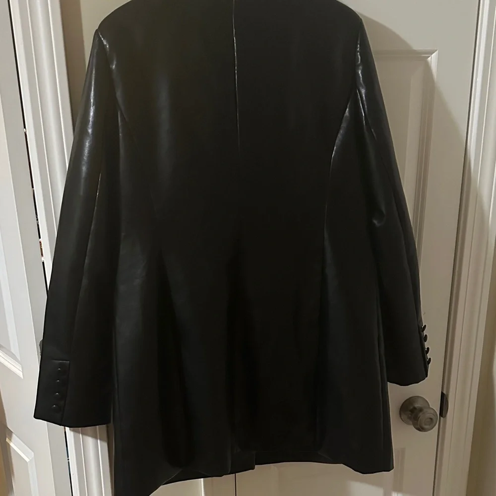 Women's Black Faux Leather Coat - Picture 3 of 5